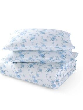 LoveShackFancy Floral Duvet Cover + Sham Set 100% Cotton Blue Queen
